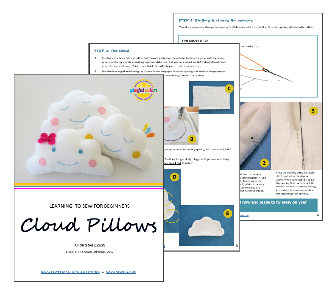 Cloud pillow easy pdf sewing pattern for beginners