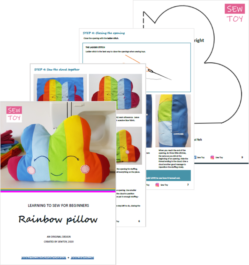 Rainbow pillow cloud sewing pattern & tutorial for beginners