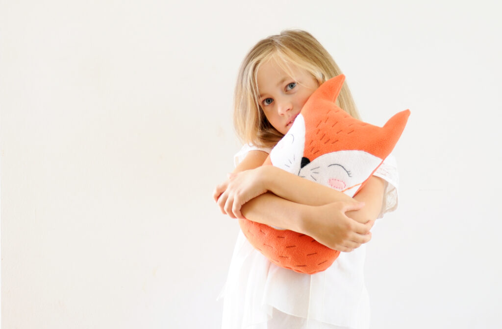 Orange fox girl, wool plush doll, handmade fabric fox toy