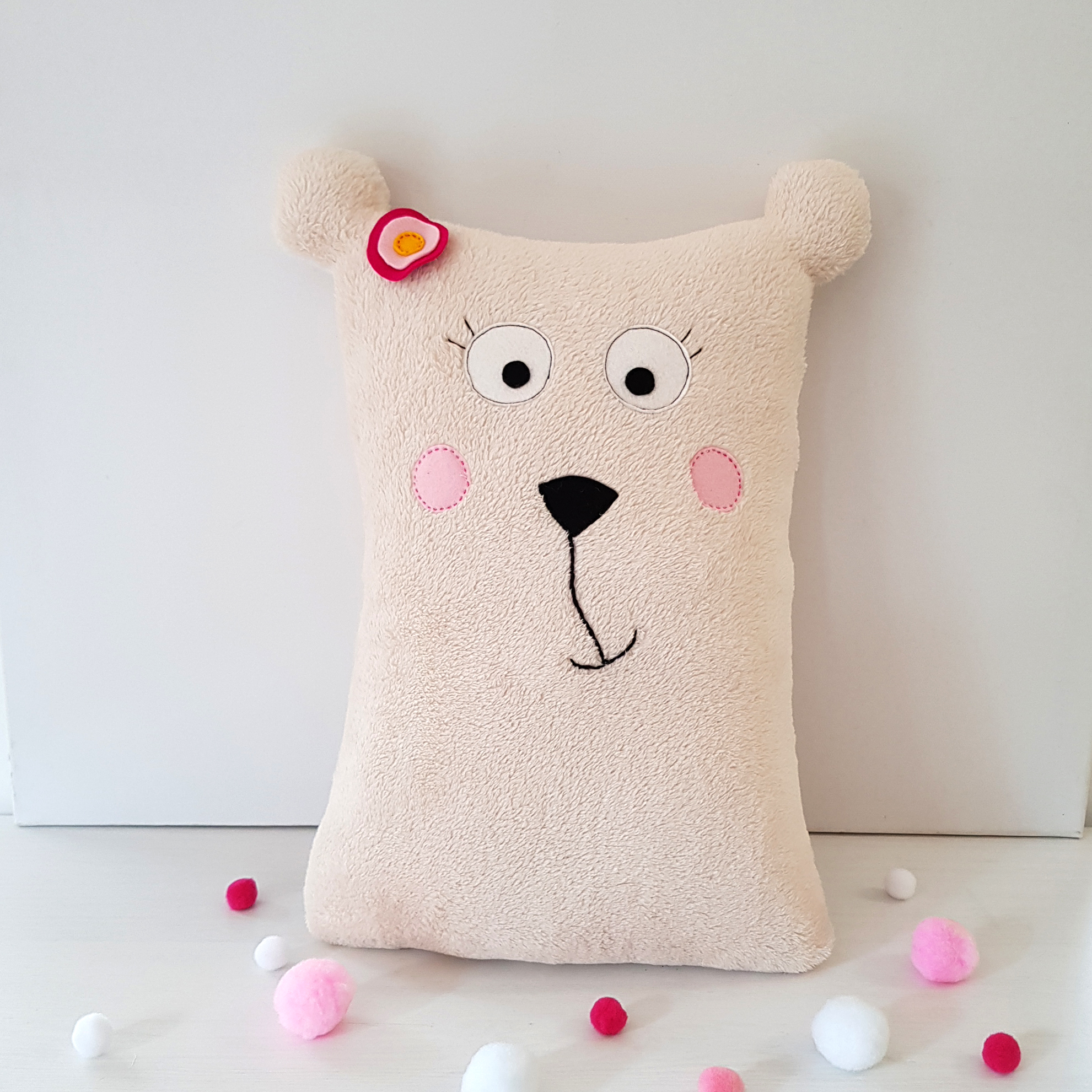 TEDDY BEAR PATTERN, girl soft toy pillow