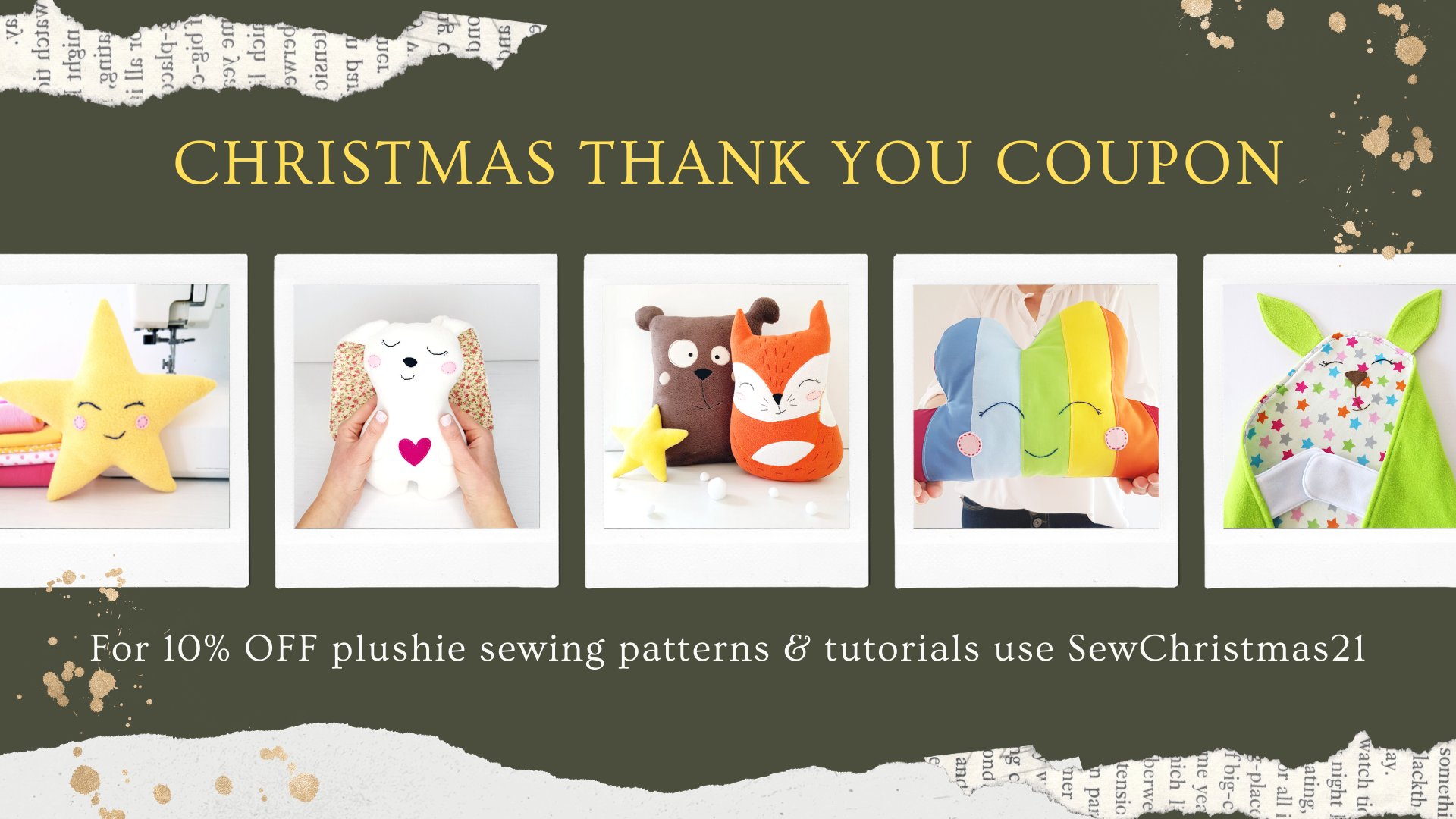 SewToy-Christmas 10% off coupon 2021 for easy stuffed toy sewing patterns and tutorials