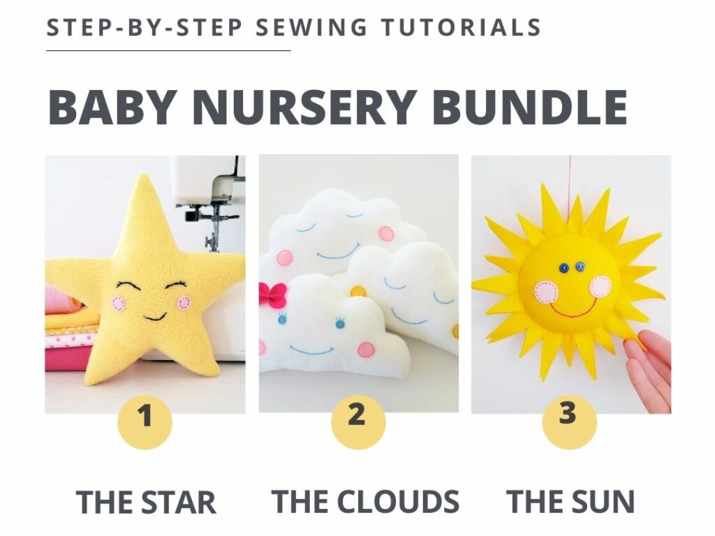 Baby nursery easy sewing patterns for beginners including sun, star and clouds